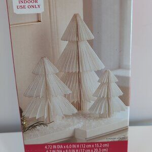 Vintage-style Honeycomb Trees White Holiday Winter Decoration Set Of 3
